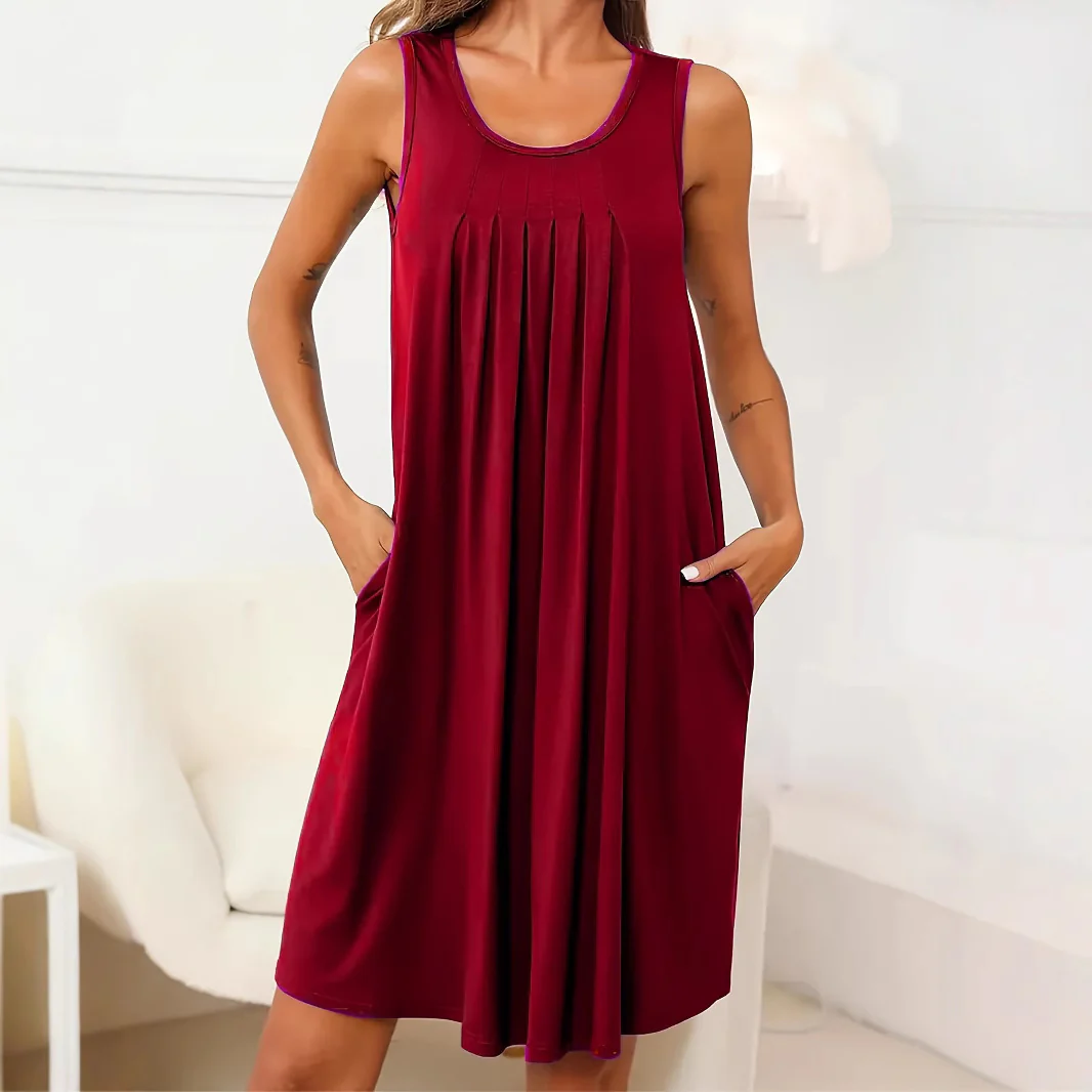 U-Neck Fashion Pocket Casual Dress Women