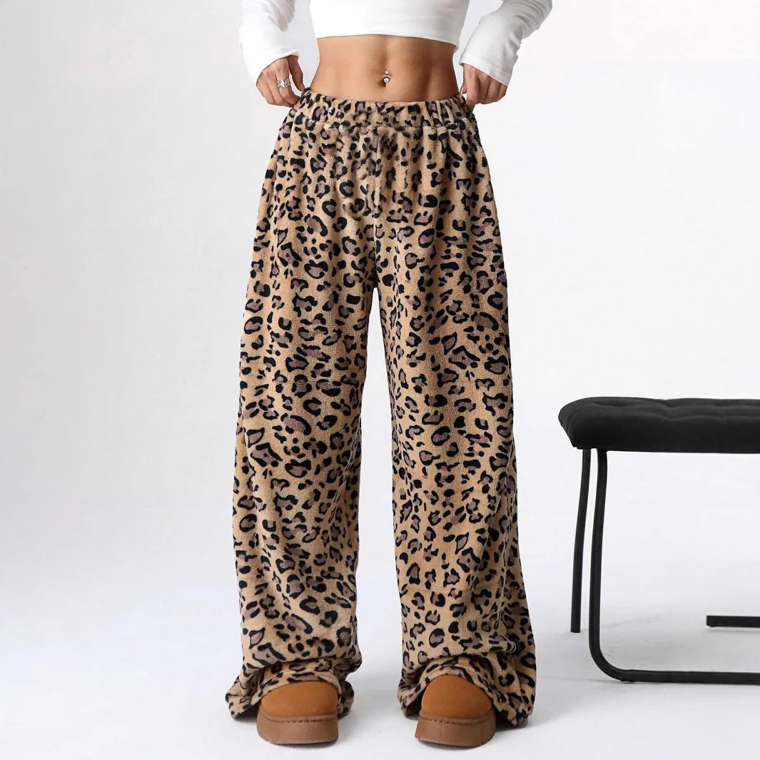 New Fashion Printed Leopard Print Trousers Wide Legs Pants