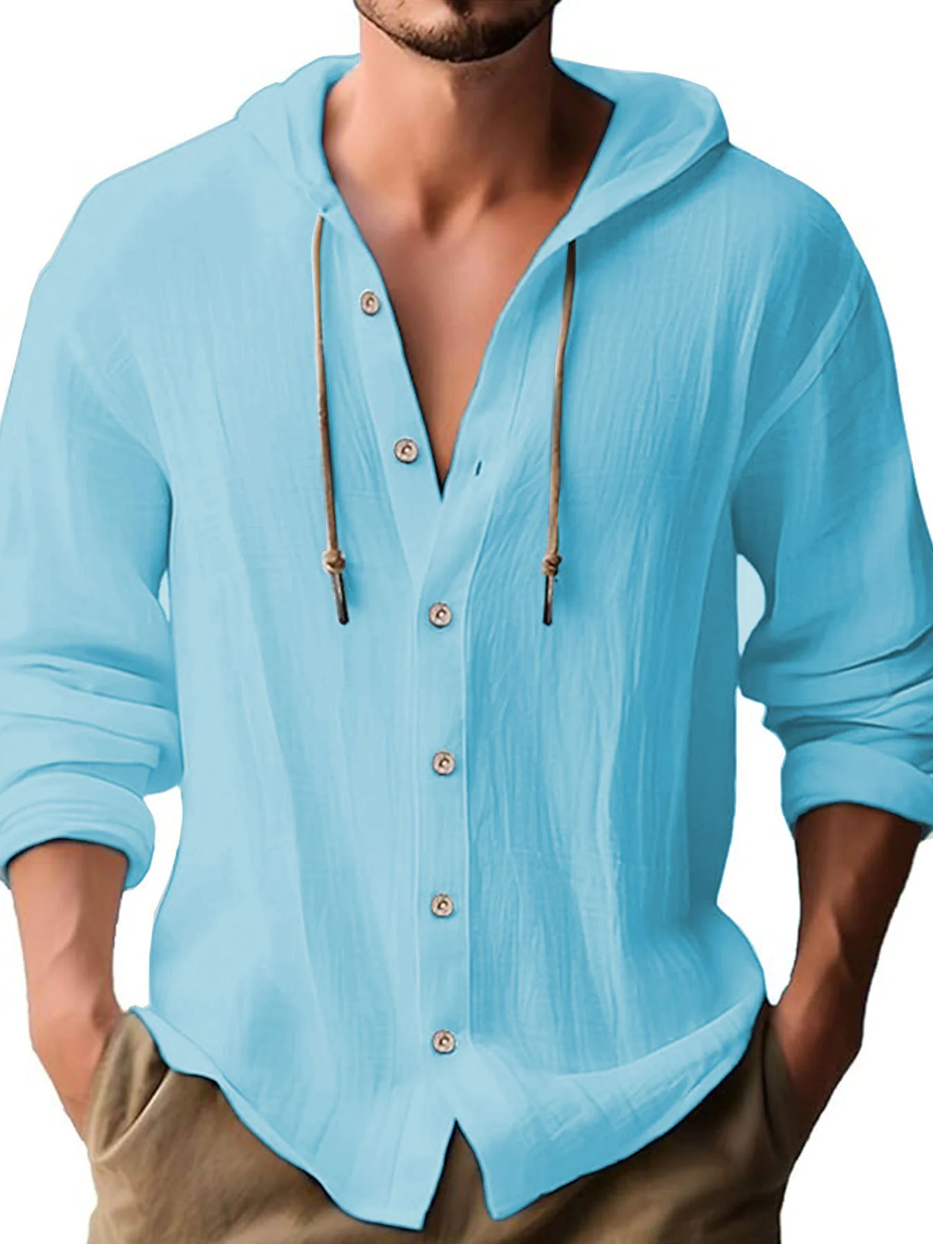 Solid-colored cotton and linen men's top