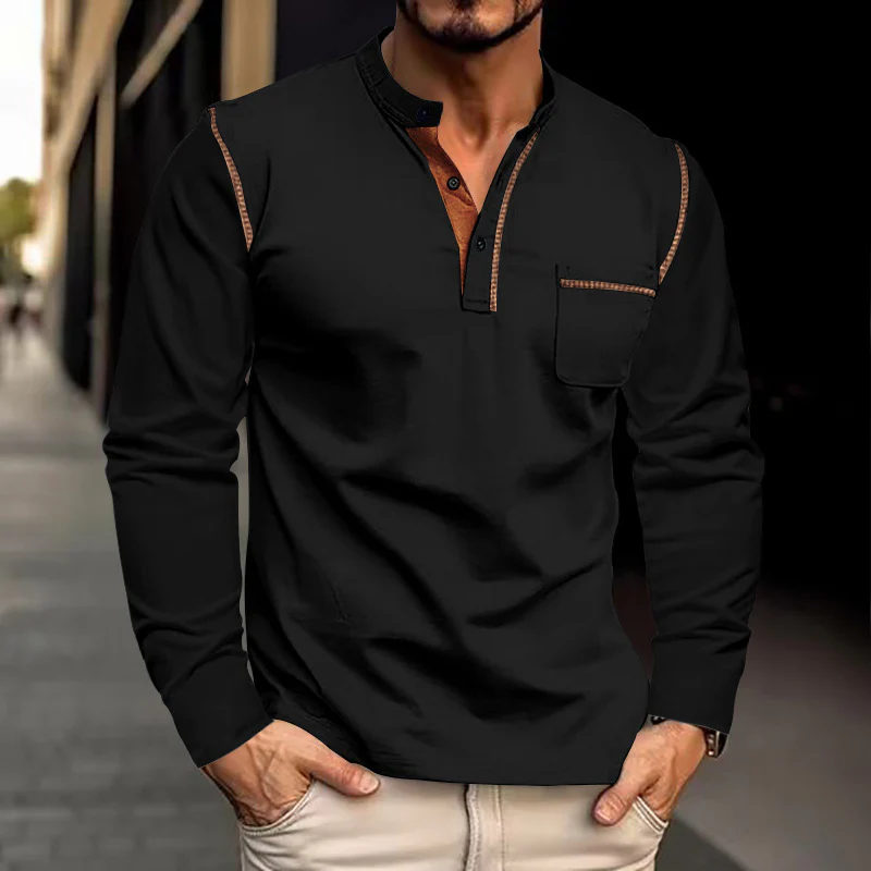Men's long-sleeved stand-up Polo shirt