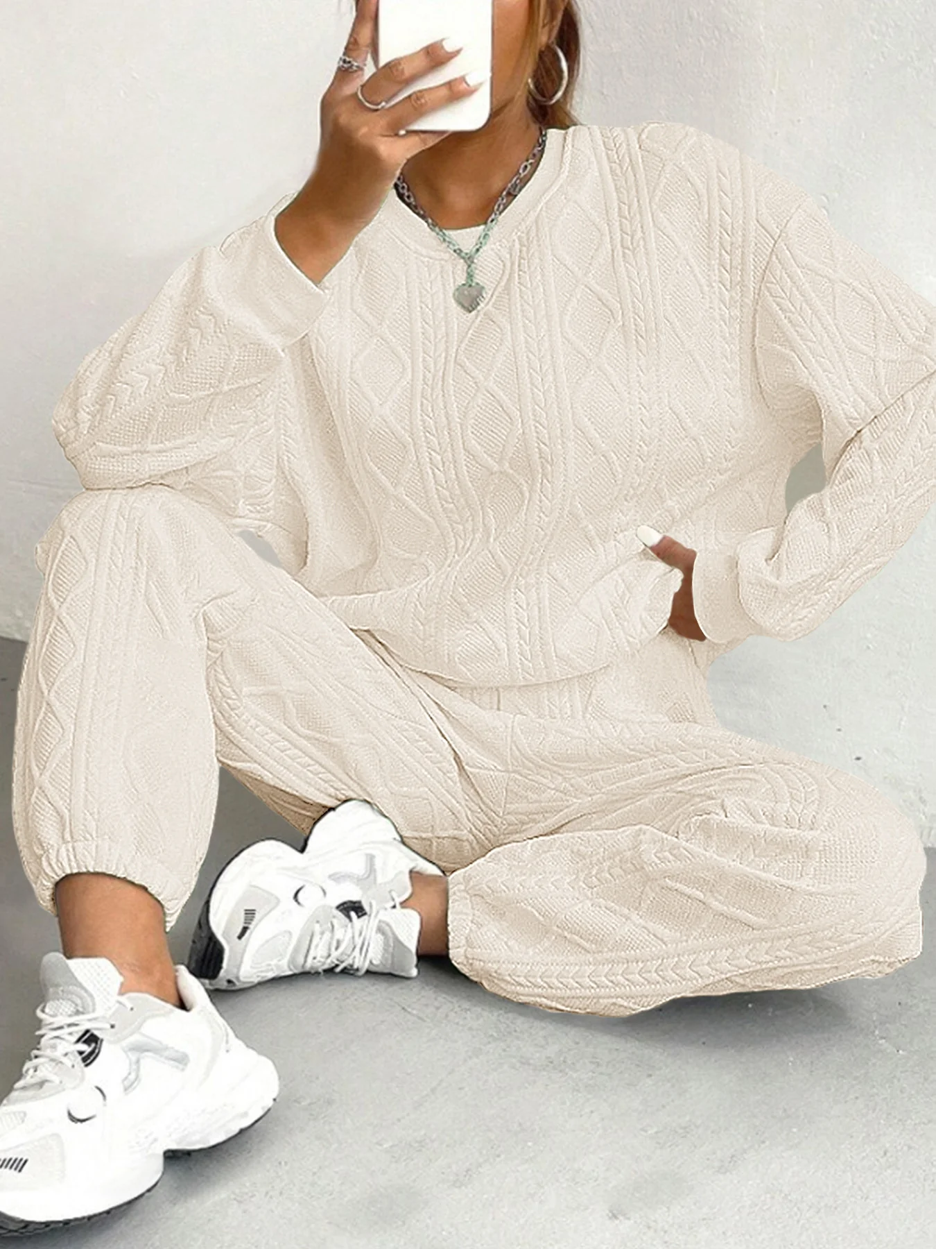 New Fashion Thread Jacquard Trousers Casual Two-Piece Suit For Women