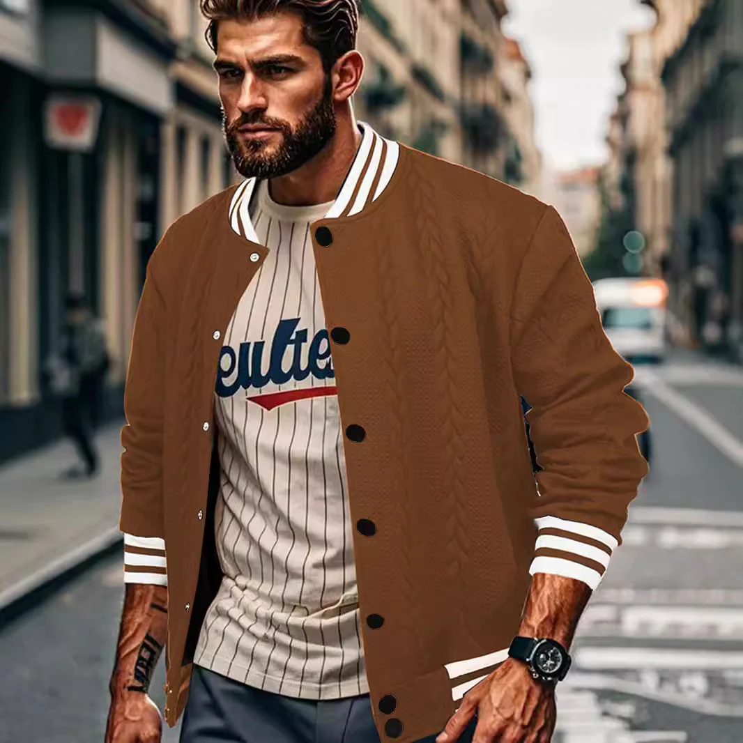 Solid-color men's cardigan baseball suit
