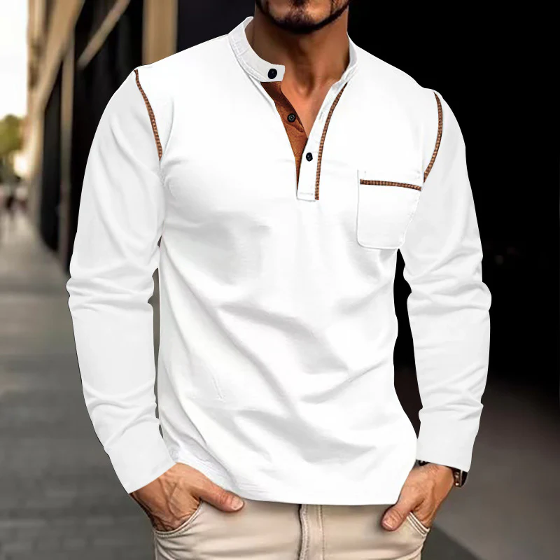 Men's long-sleeved stand-up Polo shirt