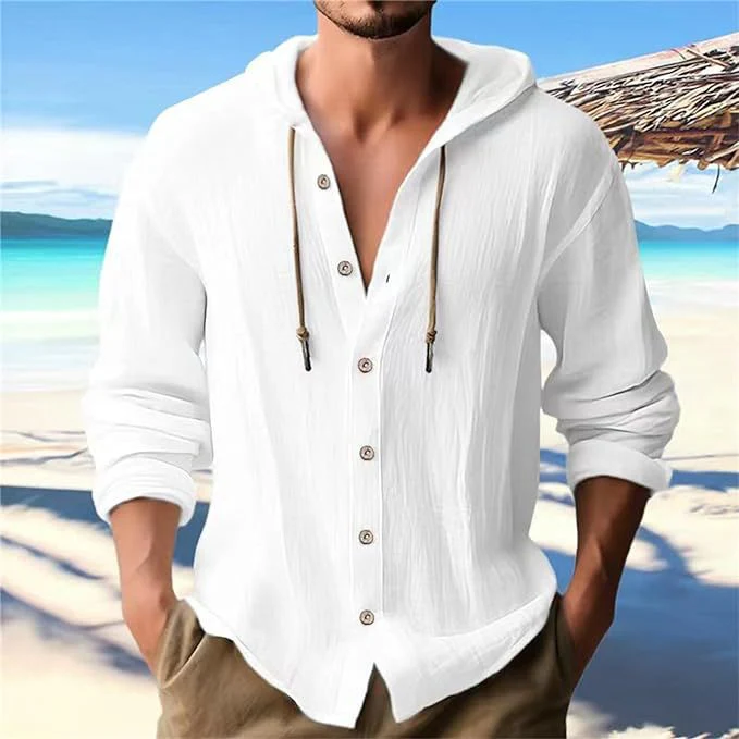Solid-colored cotton and linen men's top