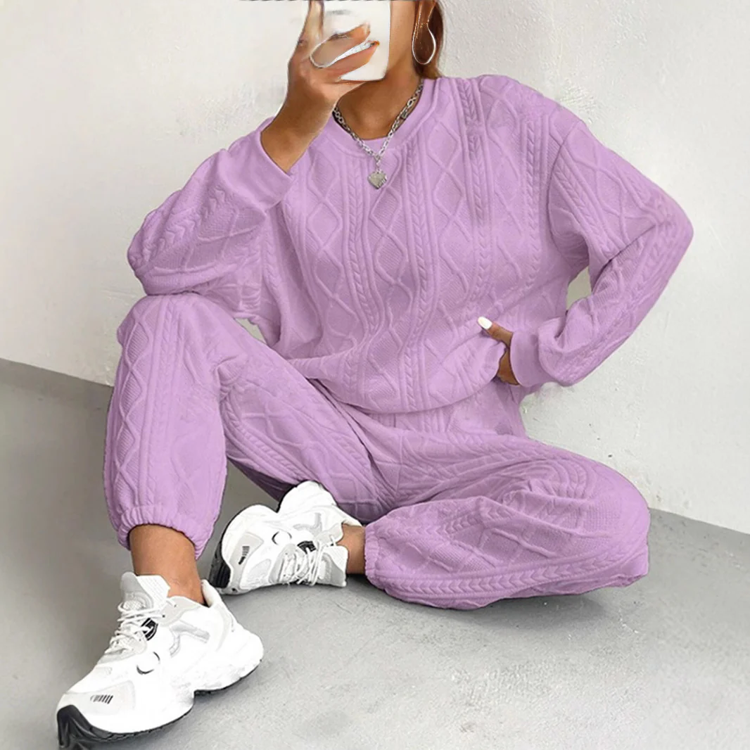 New Fashion Thread Jacquard Trousers Casual Two-Piece Suit For Women