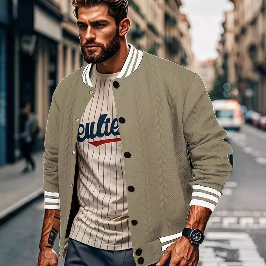 Solid-color men's cardigan baseball suit