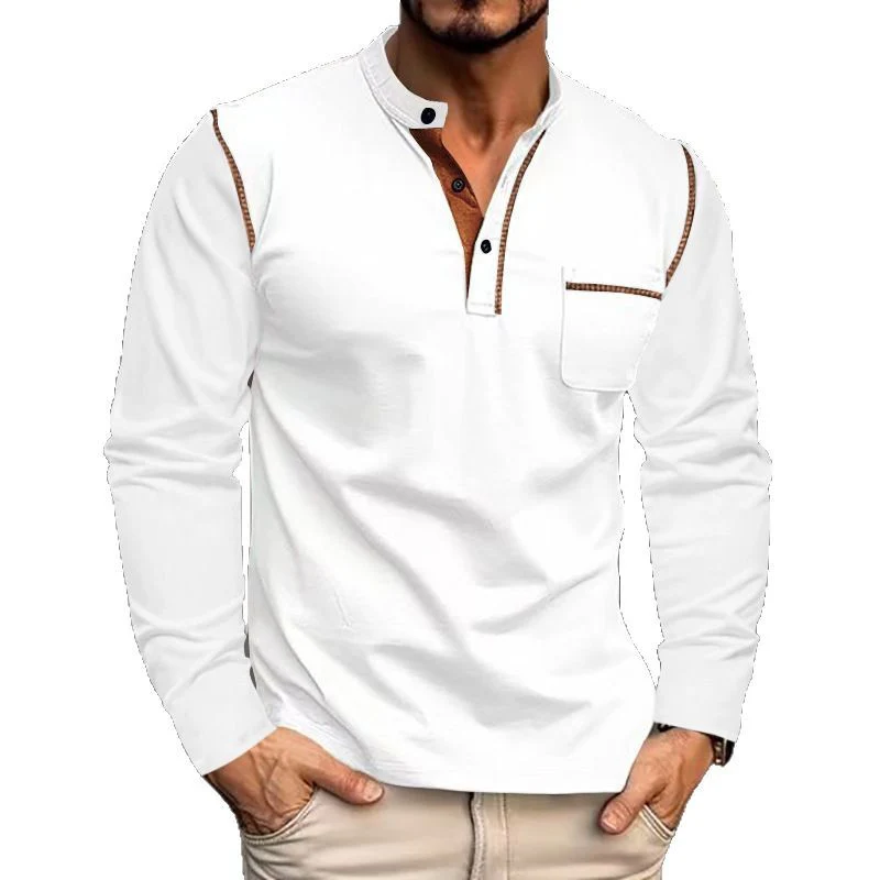 Men's long-sleeved stand-up Polo shirt