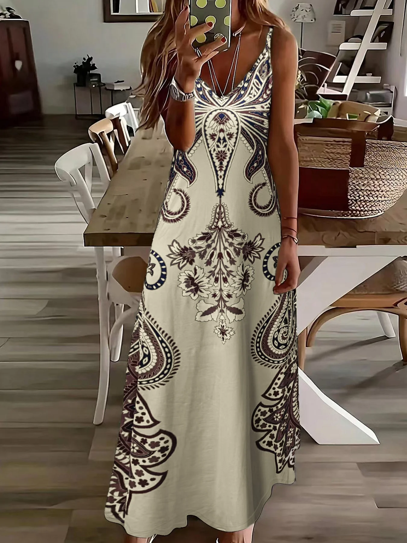 3D Printed Boho Style Long Skirt Casual Dress Women